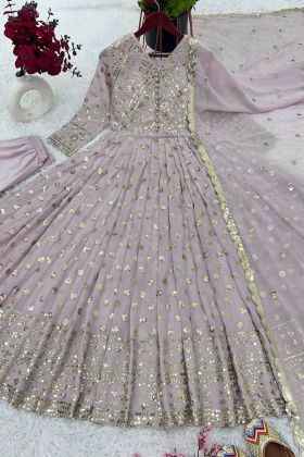 Light Purple Faux Georgette Designer Party Wear Gown