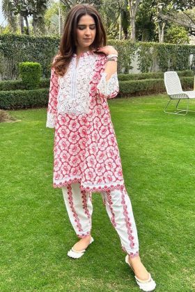 Light Red Heavy Maslin Digital Printed Pant Style Suit