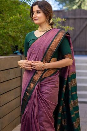 Lilac Purple Zari Work Soft Silk Saree