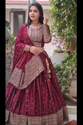 Maroon Pure Faux Georgette Lehenga Choli