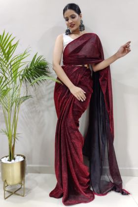 Maroon Ready To Wear Saree With Belt