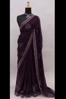 Maroon Swarovski Work Georgette Saree