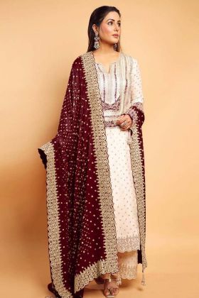 Marron Color Pure Chinnon Silk Eid Collection Embroidery Sequence Work Top Bottom