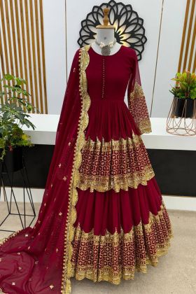 Marron Golden Faux Georgette Latest Top and Lehenga