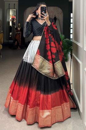 Multi Color Pure Chanderi Shibhori Print Lehenga Choli