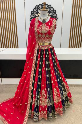 Multi Color Sequence Work Faux Georgette Wedding Wear Lehenga Choli