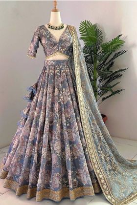 Multi Color Unique Design Chinon Silk Wedding Wear Lehenga Choli