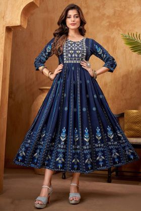 Navy Blue Festival Special Anarkali Kurti