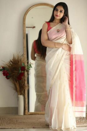 Off White Jacquard Work Linan Slab Saree