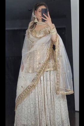 Off White Sequence Work Lehenga With Tunic Top