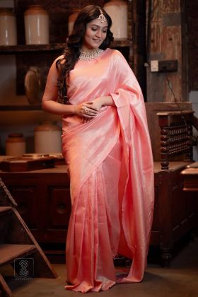 Peach Copper Zari Weaving Work Saree