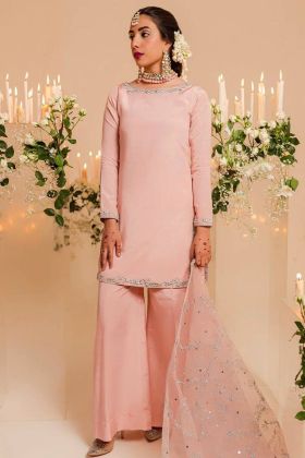 Peach Pure Parampara Silk Straight Salwar Kameez