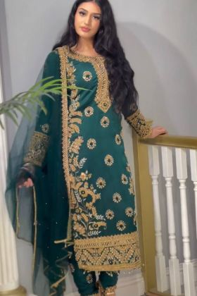 Peacock Blue Sequence Work Readymade Salwar Kameez