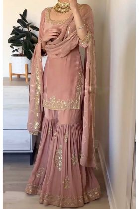 Pink Color Designer Party Wear Faux Georgette Top Gharara