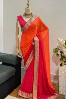 Pink Georgette Shaded Foil Print Saree