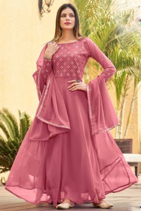 Pink Heavy Georgette Foil Work Kurti