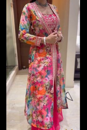 Pink Palazzo With Digital Printed Long Koti