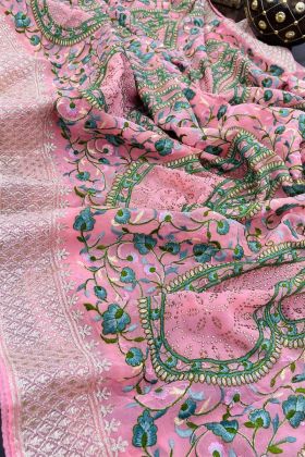 Pink Soft Georgette Hand Work Saree