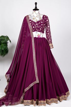 Plum Purple Georgette Thread Work Festival Lehenga Choli