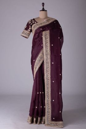 Plum Purple Rangoli Silk Coding Work Saree