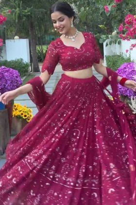 Plum Purple Thread Work Designer Lehenga Choli For Diwali