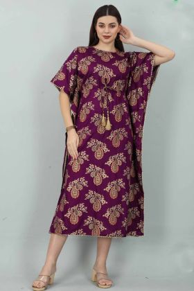 Purple 14 Kg Rayon Gold Print Kaftan