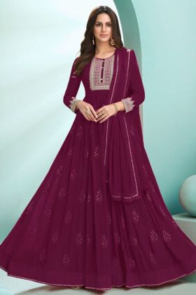 Purple Georgette Sequence Work Anarkali Style Dress