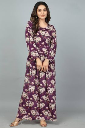 Purple Kasturi Silk Printed Long Kurti