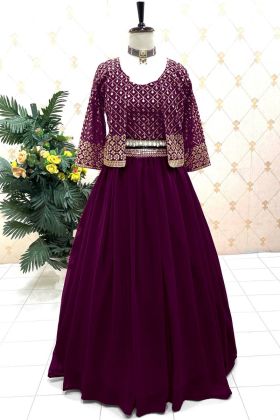 Purple Lehenga Choli With Embroidred Stitched Shrug