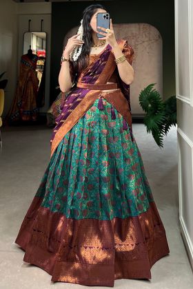 Purple Shibhori Printed Pure Chanderi Lehenga Choli