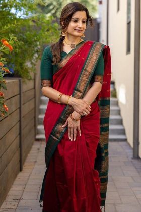 Red Banarasi Soft Silk Zari Work Saree