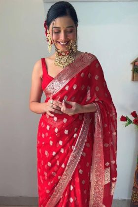 Red Golden Weaving Work Saree