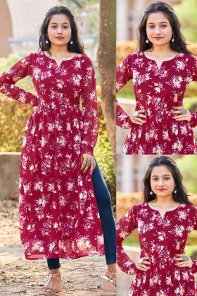 Red Heavy Georgette Printed Kurti