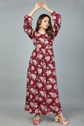 Red Printed Kasturi Silk Stitched Kurti