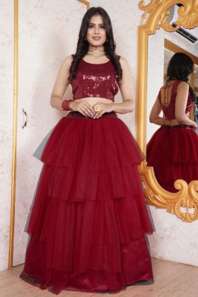 Red Sequence Work Layered Lehenga Choli