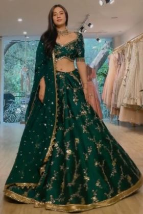 Sangeet Special Dark Green Taffeta Silk Lehenga Choli