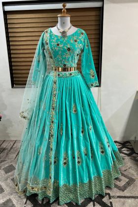 Sky Blue Sequence Embroidery Work Lehenga Choli