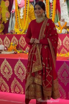 Sonam Kapoor Style Red Embroidered Work Gown