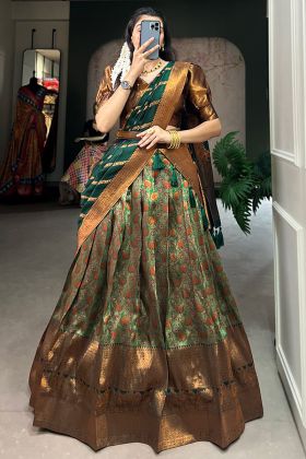 South Indian Style Green Pure Chanderi Lehenga Choli