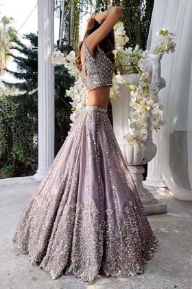 Steel Grey Heavy Georgette Sequence Work Lehenga Choli