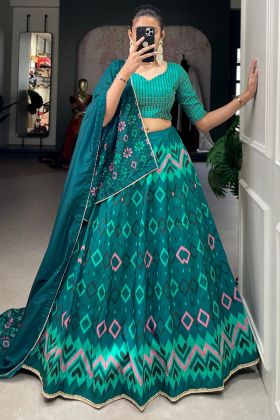 Teal Blue Vaishali Silk Printed Lehenga Choli