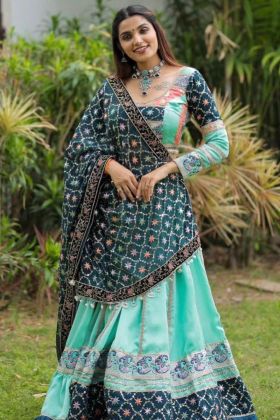 Turqouise Green Embroidery Work Navratri Lehenga Choli