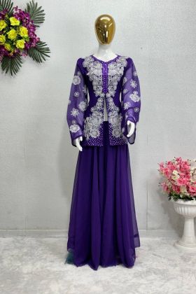 Violet Faux Georgette Coding Work Palazzo Salwar Suit