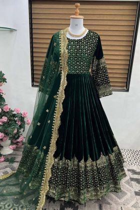 Wedding Special Dark Green Viscose Velvet Gown