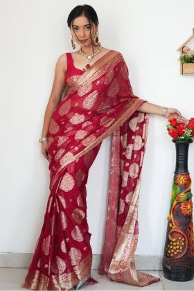 Wedding Special Red Weaving Work Saree