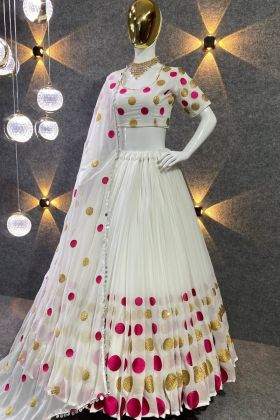 White Georgette Zari Work Lehenga Choli