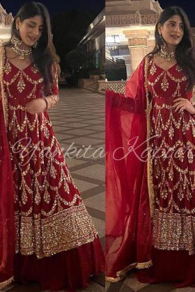 Yankita Kapoor Style Dark Red Lehenga With Top