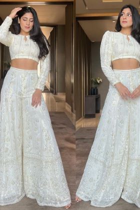 Yankita Kapoor Style Off White Designer Palazzo Suit