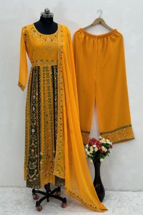 Yellow Color Haldi Special Faux Georgette Top Sharara Suit