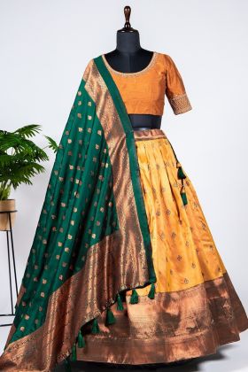 Yellow Jacquard Silk Lehenga Choli For Haldi